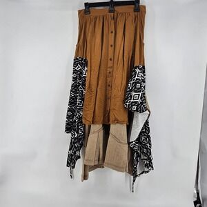 Boho Morgan Factory Patchwork Upcycled Midi Skirt Size M Granola Woodland Fairy